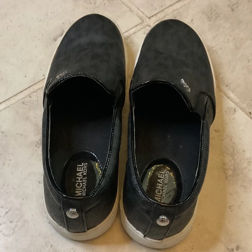 Michael Kors Black MK Logo Slip On Sneakers Silver Hardware Casual Flats Mens
